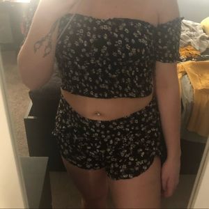 Two-Piece Black Floral Romper